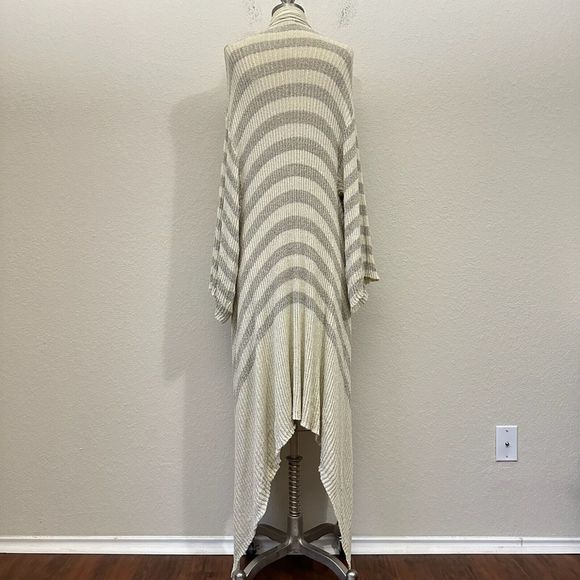FREE PEOPLE BEACH Stripe Knit Carly Open Front Cardigan in Gray Beige - Picture 8 of 14